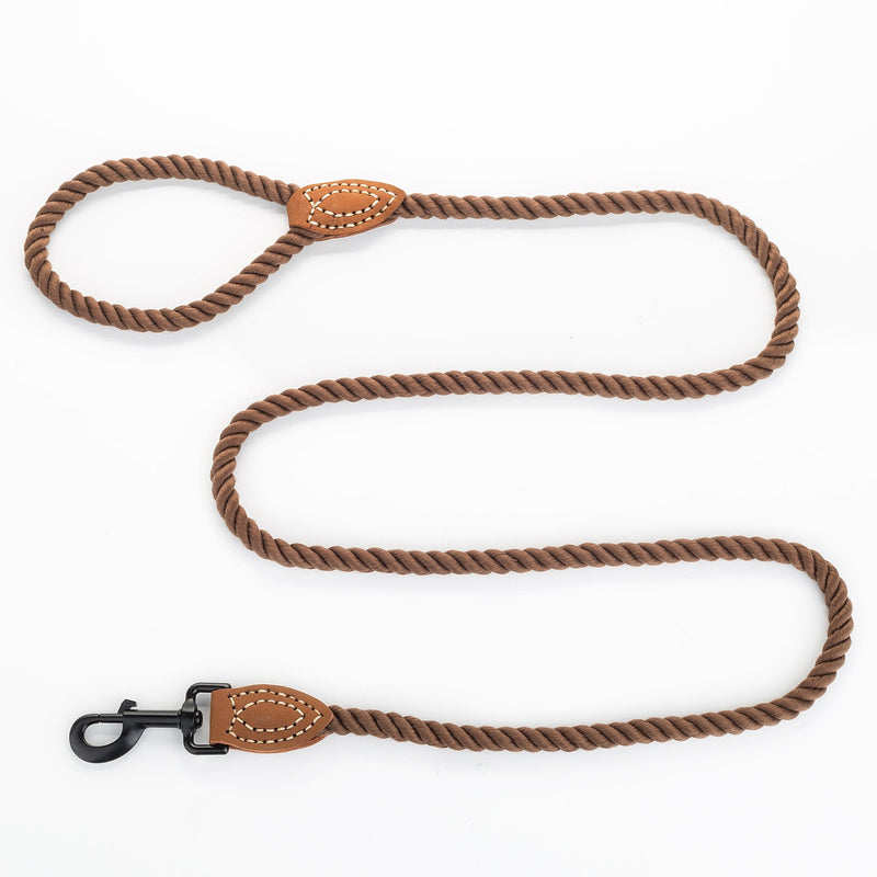 Mile High Life Dog Leash, Braided Cotton Rope Leashes with Leather Tip - Heavy Duty Metal Clasp, 4FT, 1/2" Thick - Wedding, Walking & Training Leash for Small Medium Large Dogs (Dark Brown) 48 Inch-1/2" Cotton Handle-Dark Brown