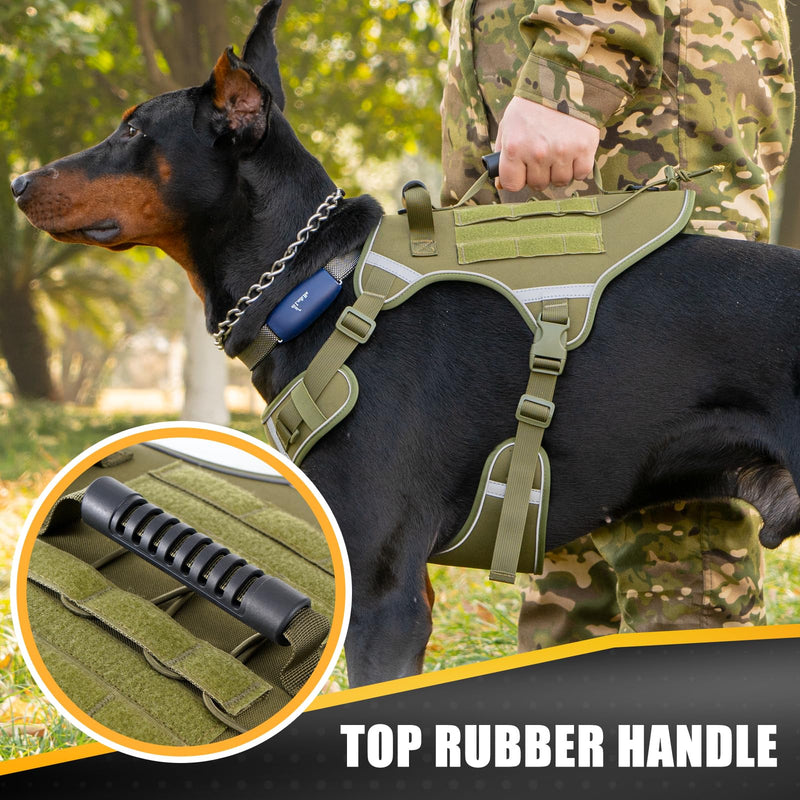 Tactical Dog Vest,Harness for Large Medium Dogs Reflective No Pull Adjustable Pet Harness Walking Training Running,Easy Control Pet Vest for Military Use Service Dog Harnesses(Green,M) Green - PawsPlanet Australia