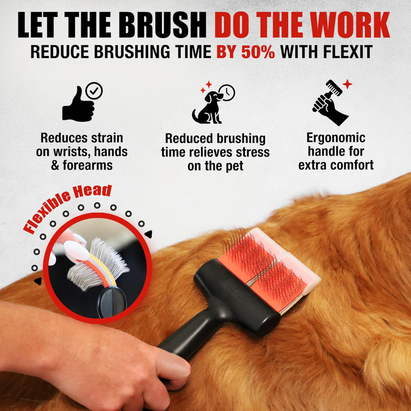 FlexIt Home - Flexible Slicker Brush for Dogs - Dog Grooming Brush for Poodles, Golden Doodles, Huskies, Retrievers, and Labradoodles - Professional 3-in-1 System & Video Trainings (Single, Firm Flex) Firm Flex - Single