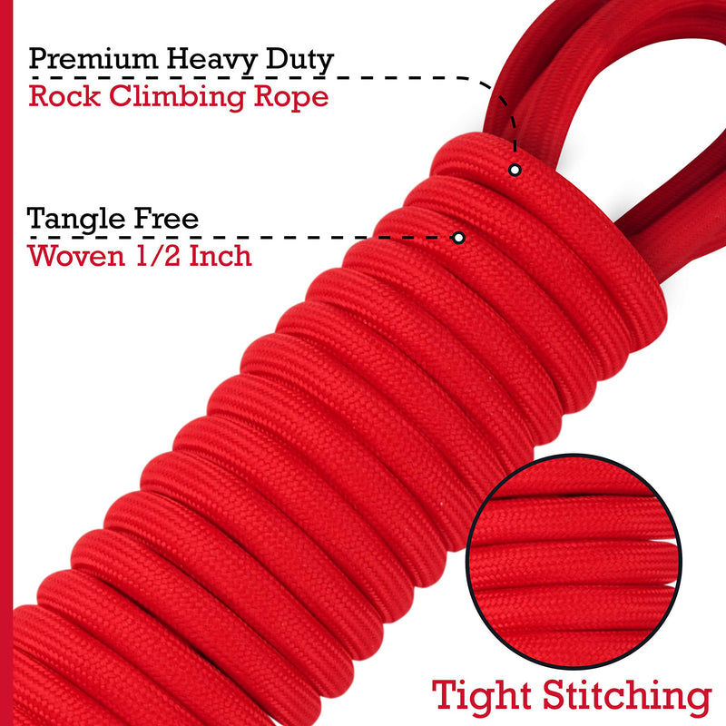 Tuff Pupper Heavy Duty 30 Foot Long Rope Leash for Dogs | Dog Recall Training Leash | High Visibility Strong Climbing Rope Leash | Hand or Waist Worn | Stainless Steel 360° Clips for Tangle Free Use March Red - PawsPlanet Australia