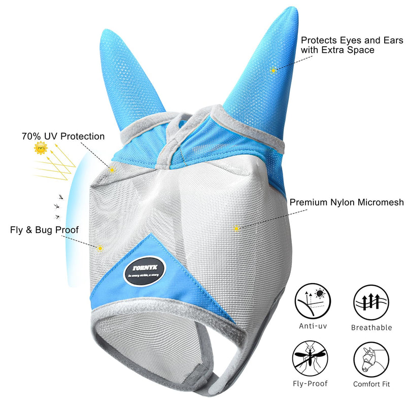Horse Fly Mask, Adjustable Fly Masks for Horses with Ears, Breathable and UV Protection, Comfort Mesh Without Nose Cover, Horses Accessories (Grey, Blue, Extra Large) - PawsPlanet Australia