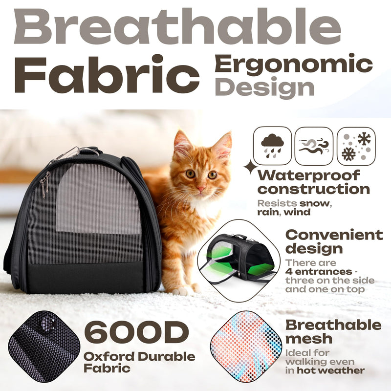 Small Pet Carrier for Cats, Rabbits, Guinea Pigs – Airline Approved Soft-Sided Travel Bag, Lightweight Dog Carrier, Ventilated & Foldable (Up to 10 lbs, Black) - PawsPlanet Australia