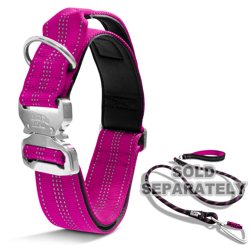 Black Rhino - Tactical Dog Collar Ultra-Soft Neoprene Padded Dog Collars for Medium, Large, XL Dogs | Heavy Duty Metal Buckle | Padded Handle for Dog Training (Large, Pink)