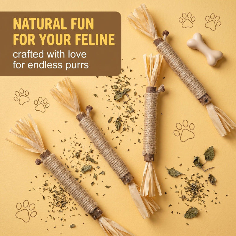 4 catnip sticks, chew sticks for cats for dental cleaning, indoor cat sticks, against bad breath and tartar, for cat grooming