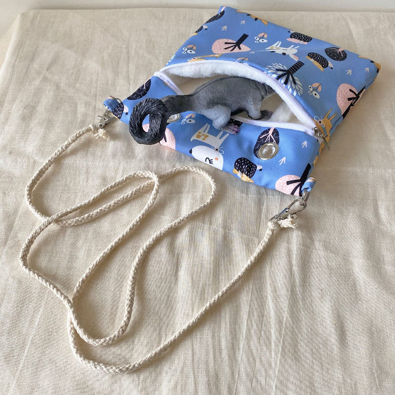 Faux Rabbit Fur Sugar Glider Bonding Carry Pouch Portable Small Animal Carrier Bag Small Animal Bonding Crossbody Strap for Hamster Rat Gerbil with Vent (Blue) Blue - PawsPlanet Australia