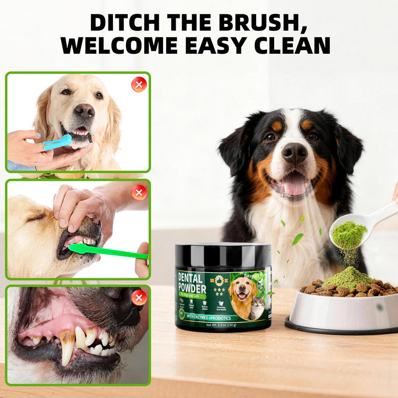 Dog Teeth Cleaning Powder,Dog Dental Powder with Natural Herbal Blend, Plaque Off Pet Tooth Cleaning lab co, Targets Tartar & Reduces Plaque & Bad Breath for Dogs & Cats, Mint -150Grams - PawsPlanet Australia