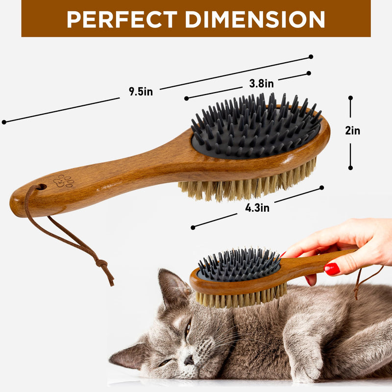 TAKAVU Short Hair Dog Cat Brush, Double-Sided Silicone & Bristle Pet Grooming Brush for Removing Dirt & Loose Hair, Coats Detangling Deshedding, Massage Pet Skin, Wood Handle Pet Comb White Boar Bristle & Silicone Brush - PawsPlanet Australia