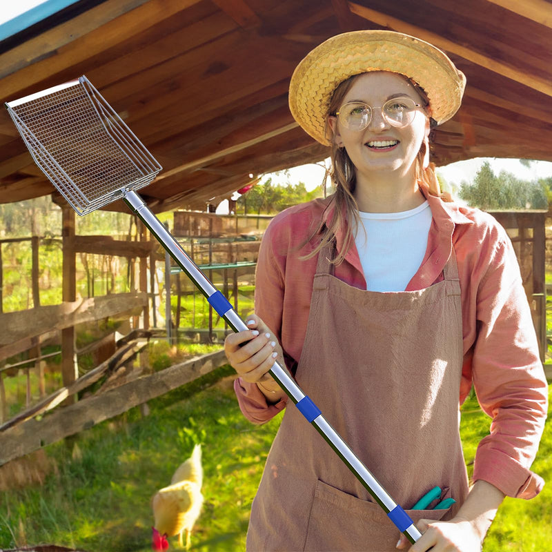 Chicken Poop Scooper, 304 Stainless Steel Shovel Head, 4-in-1 Chicken Litter Scoop with Handle for Chicken Coop & Pet Waste Cleaning, Multifunctional Litter Sifting Shovel(20 to 49") - PawsPlanet Australia