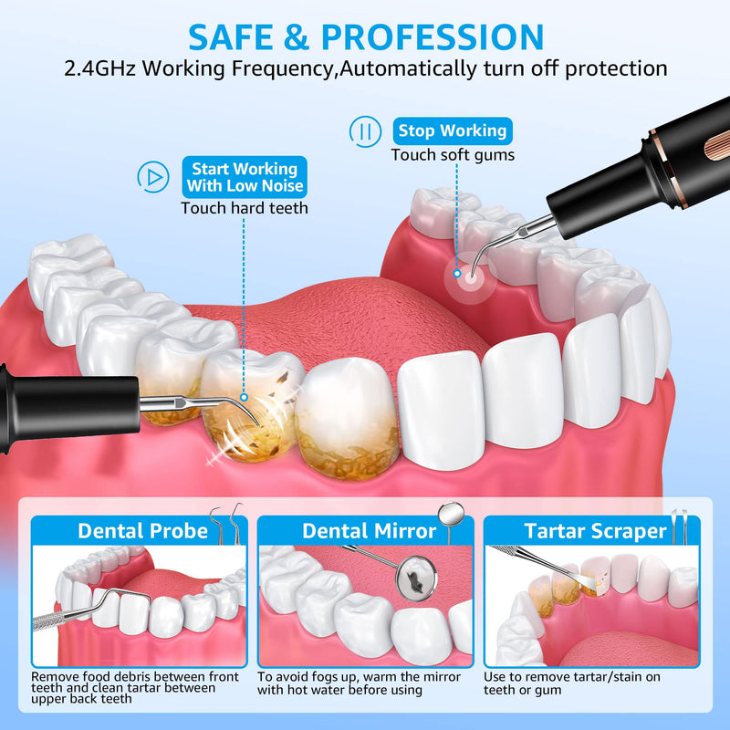 Teeth Cleaning Kit Plaque Remover for Teeth, Portable Dental Plaque Remover Tool with LED, Plaque Blaster for Human Teeth with 3 Modes, Tooth Scraper Plaque Tartar Remover for Teeth with Dental Tools Black - PawsPlanet Australia