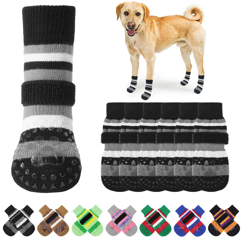 KOOLTAIL Anti Slip Dog Socks to Prevent Licking Paws with Grippers, 3 Pairs Paw Protector with Adjustable Straps, Double Sides Stripe Dog Shoes Toe Grips for Small Medium Large Senior Dogs (Black M) Black