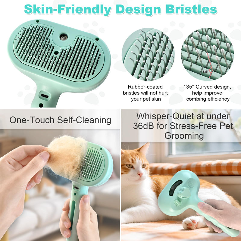 3-in-1 Pet Steam Brush for Dog Cat,Double-Sided Undercoat Rake for Shedding & Grooming,Spray Pet Hair Removal & Deshedding Dematting Comb for Long Short Haired,2 PCS - PawsPlanet Australia