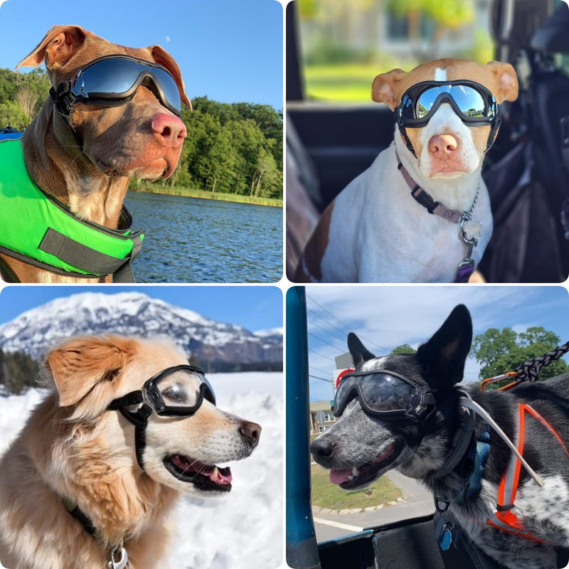 PETLESO Dog Goggles Sunglasses for Large Breeds - 2PCS Black & Clear UV Protection Set, Windproof Eye Wear for Medium to Large Dogs, Ideal for Riding/Driving/Hiking 2Pcs L