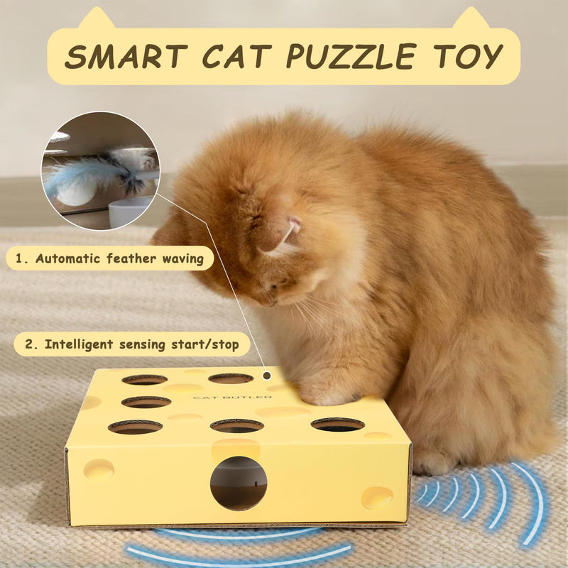 Cat Puzzle Toy, Interactive Cat Toys for Indoor Cats, Automatic Cat Toy Feather Rotation in 14 Holes Maze, Cat Feather Toy with Intelligent Sensing, New Upgrade Whack A Mole Kitten Game - PawsPlanet Australia
