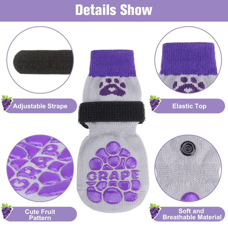 BEAUTYZOO Anti-Slip Dog Socks,Dog Shoes for Hot/Cold Pavement,Paw Protectors with Grips 3 Pairs for Puppy Small Medium Large Senior Old Dogs,Dog Socks to Prevent Licking and Hardwood Floor Protection S/M(Pack of 6) Grapes Purple