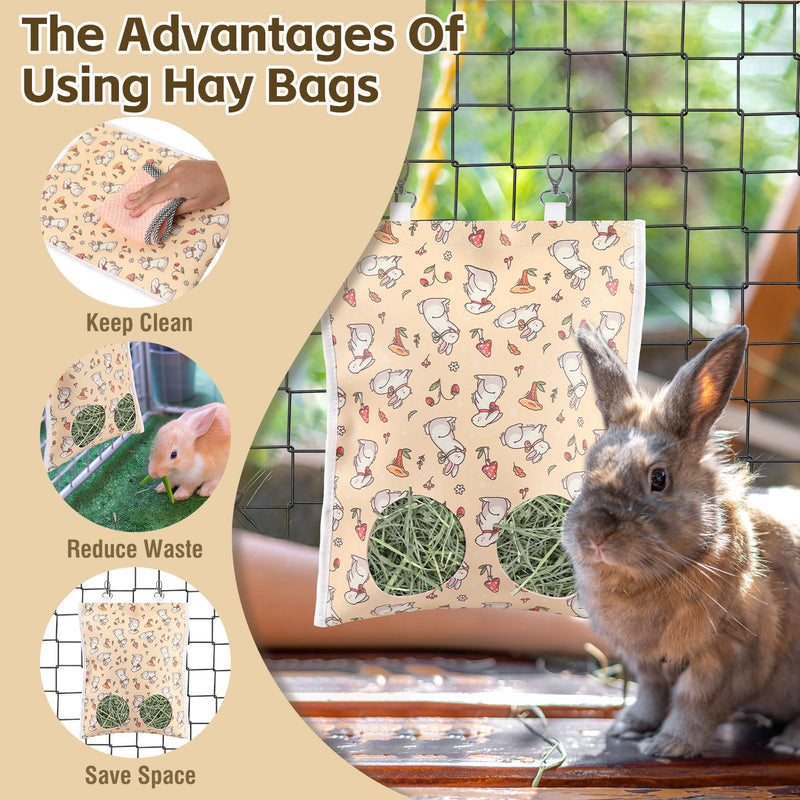 2Pcs Hay Bag for Rabbits, 11.8" x 9.8" Hanging Bilayer Leather Guinea Pig Hay Feeder Bags with Metal Hook, 2-Hole Washable Hay Feeding Bag for Bunny, Chinchillas, Hamsters, Small Pets (Animal Theme) Animal Theme-2Pcs - PawsPlanet Australia