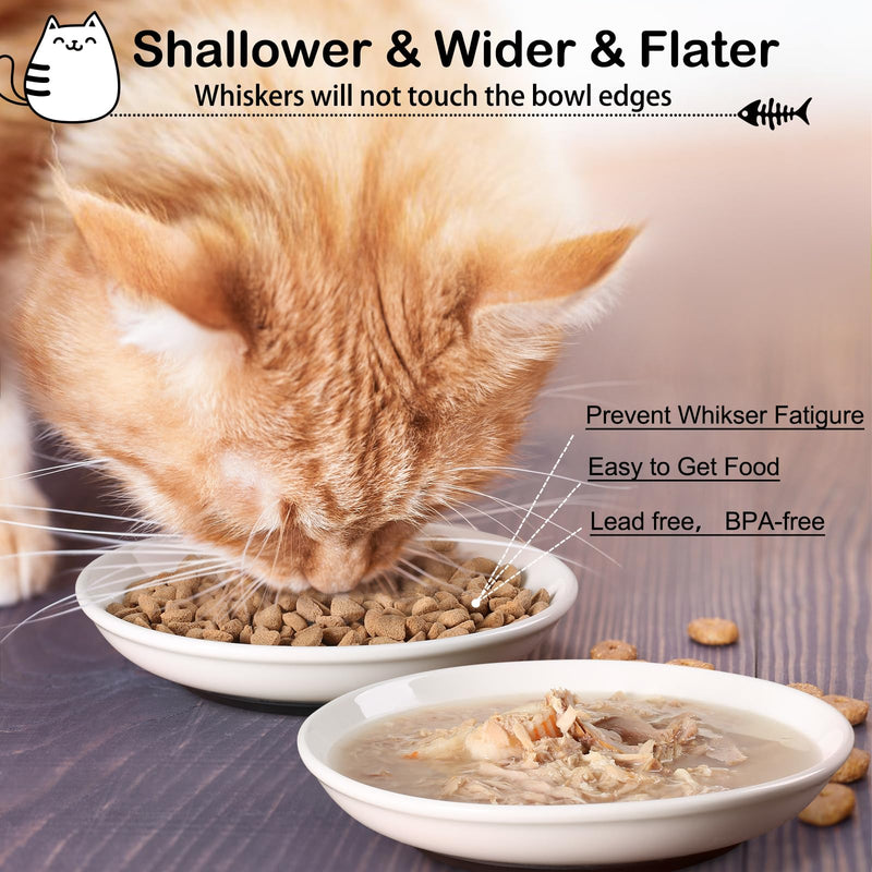 Ceramic Cat Bowls, 3Pcs Whisker Friendly Shallow Food Bowls for Kittens, Cat Dishes Plates with Non-Slip Silicone Base‌ (Shallower-3 PACK) Shallower-3 PACK