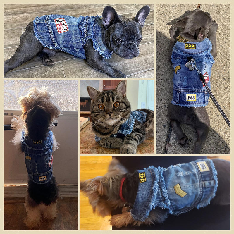 Cool Blue Dog Jean Jacket Small Pet Outfits Dog Clothes for Small Medium Dogs Cats Boys Girls Pet Vest Denim Coats Puppy Shirts Doggy Costume Clothing for Shih tzu Chihuahua Yorkie Teacup L（Suggest 9-12 lbs） Blue print