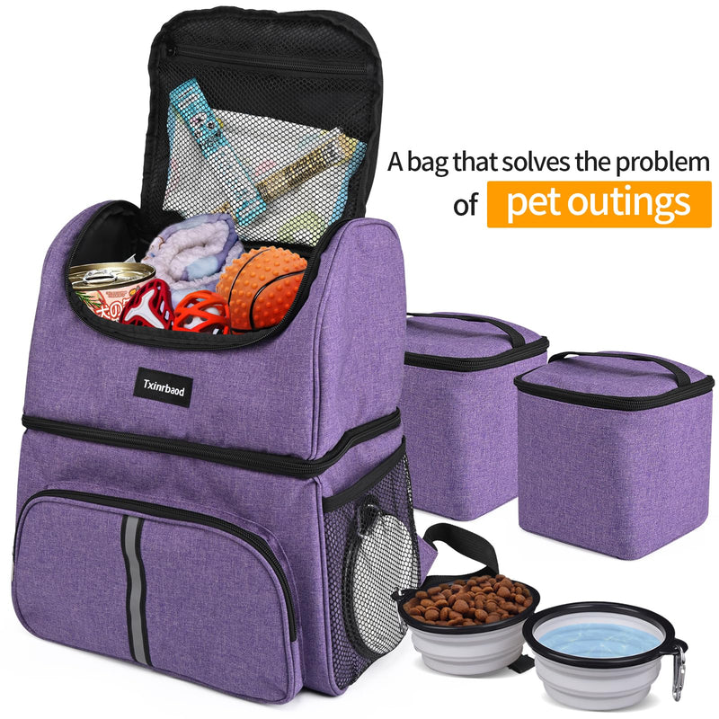 Dog Travel Bag Airline Approved Pet Supplies Backpack with 2 Food Container Dog Bags for Traveling Camping Hiking Purple - PawsPlanet Australia