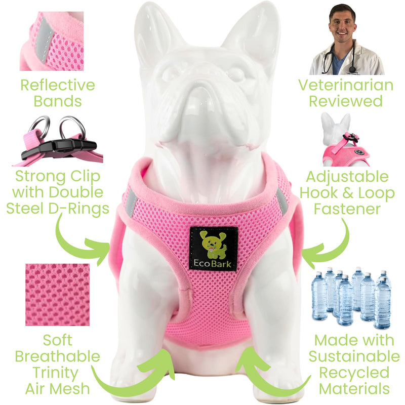 EcoBark Premium Quality Dog Harness - Teacup Dog Harnesses - Step in Halter Vest - Eco-Friendly Luxury Soft Mesh Halter - No Pull Mini Chest Body Collar - for Puppy & Toy Breeds (XXS, Baby Pink) XXS- 4 to 5 lbs- Chest Up to 11 in (Pack of 1) - PawsPlanet Australia
