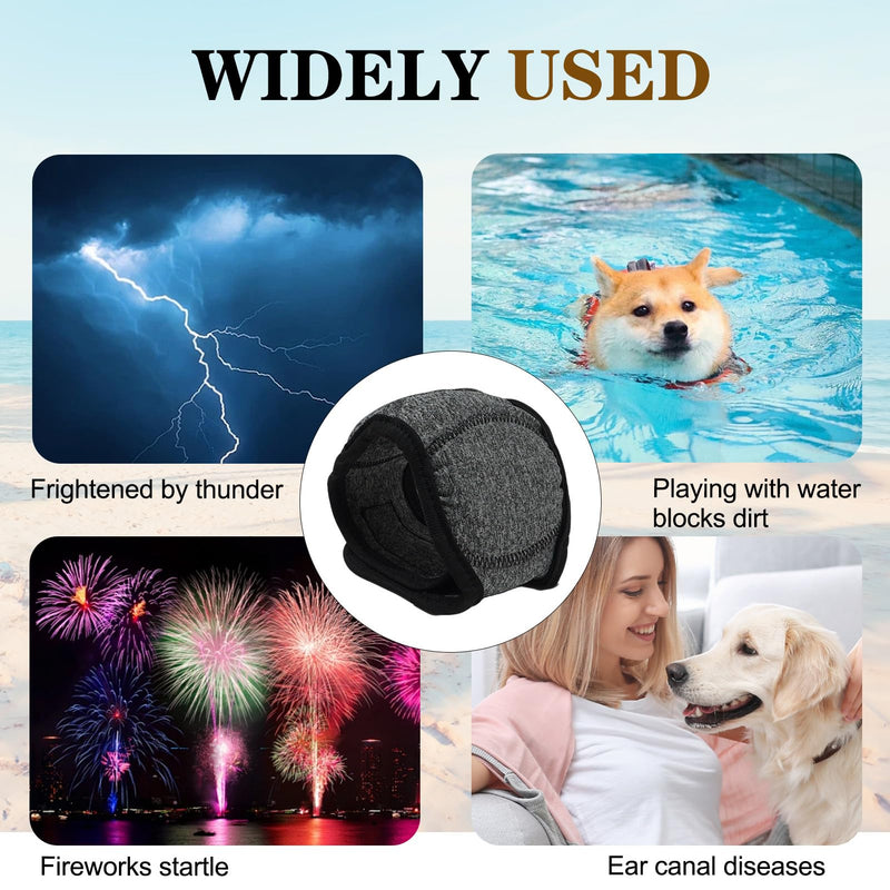Dog Ear Covers for Bath, Swimming, Grooming & Noise Protection, Adjustable Water Resistant Dog Shower Cap Ear Wrap with Comfortable Breathable Fabric,M (Gray, S) Gray