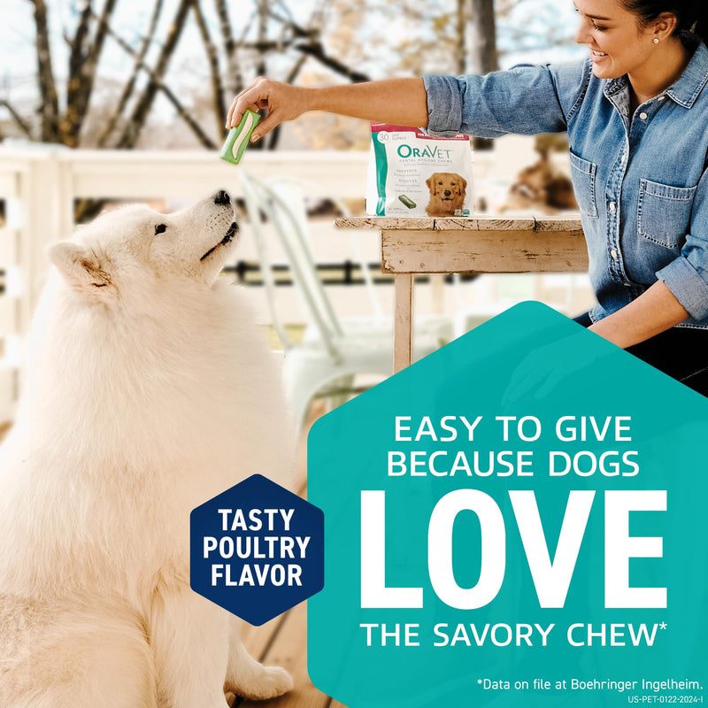 ORAVET Dental Chews for Dogs, Oral Care and Hygiene Chews (Small Dogs, 10-24 lbs.) Blue Pouch, 30 Count 1 Count (Pack of 30)