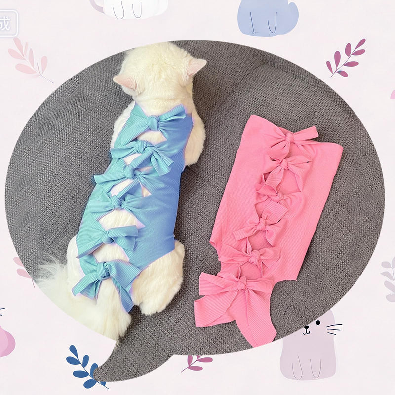 Male Cat Recovery Suit,2 PCS Polyester Post-Operative Onesie for 6.6-13.2 lbs Cats Anti-Licking Surgical Recovery Shirt for Wound Care & Spay/Neuter(M,Blue & Pink)