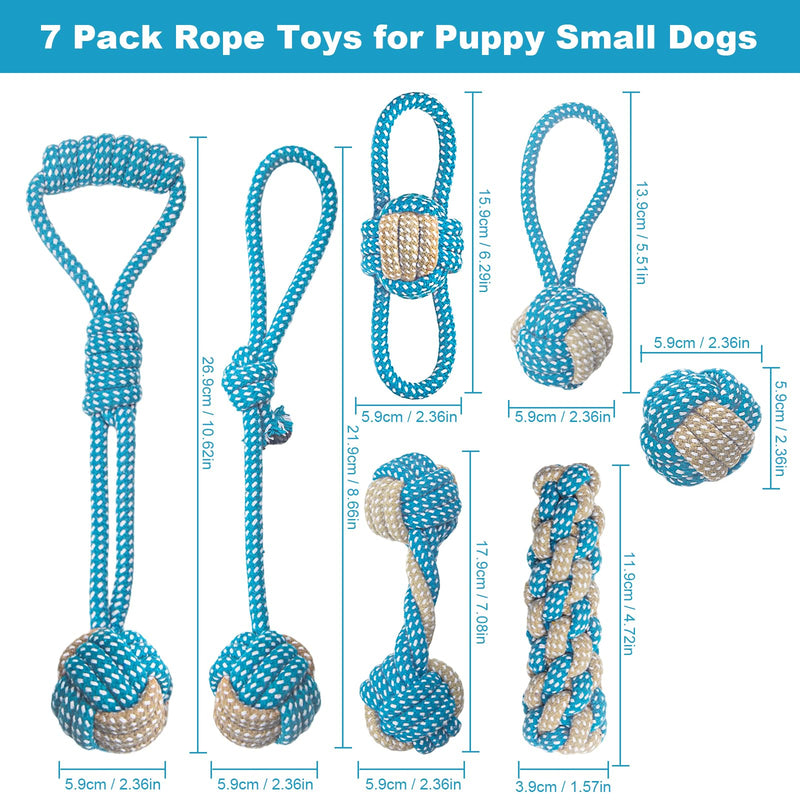 7 Pack Puppy Rope Toys, Dog Rope Toys for Small Dogs, Dog Tug Rope, Puppy Teething Rope for Teeth Cleaning and Chewing, Keep The Dog from being Bored, Variety of Dog Cotton Rope Toys, Blue For Small Dog - PawsPlanet Australia