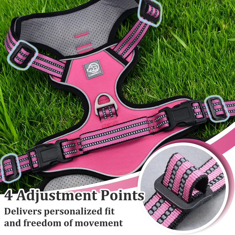 Dog Harness No Pull, 2 Leash Clips, Reflective Mesh Vest with Padded Chest, Adjustable Breathable Pet Harness for Medium Large Dogs (L, Hot Pink) L - PawsPlanet Australia