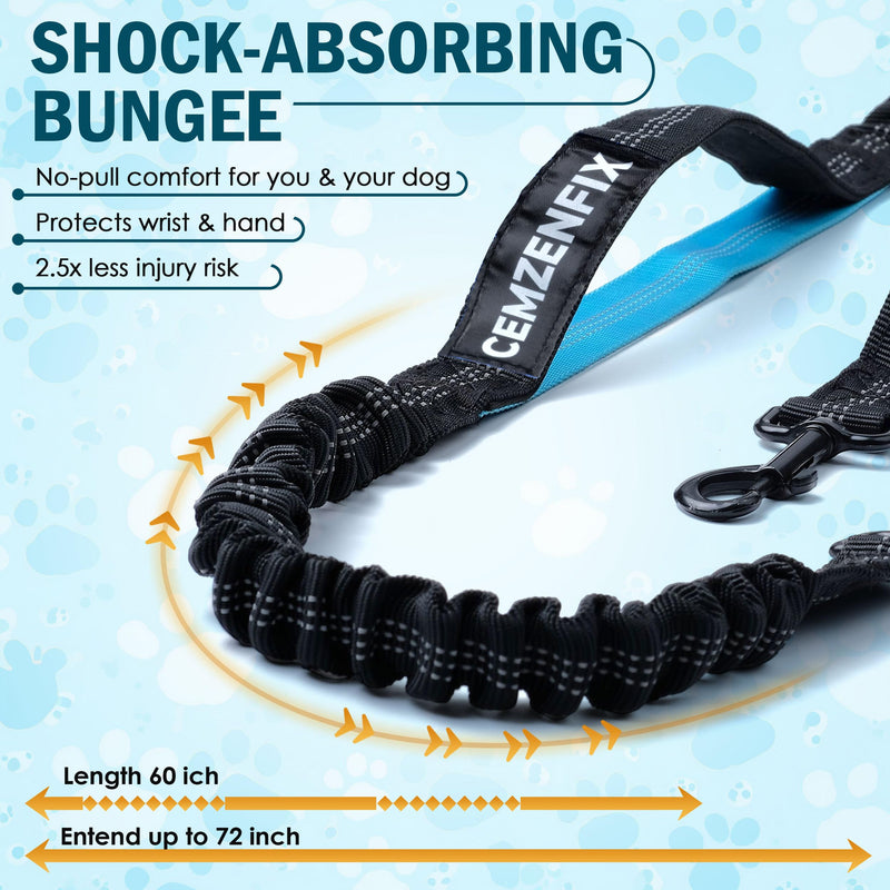 Hands Free Dog Leash for 2 Dogs – Waist Leash for Dog Walking with Dual Bungee, Reflective No Pull Design, Adjustable Belt & Pouch for Running, Hiking, Jogging Black 2 Leash