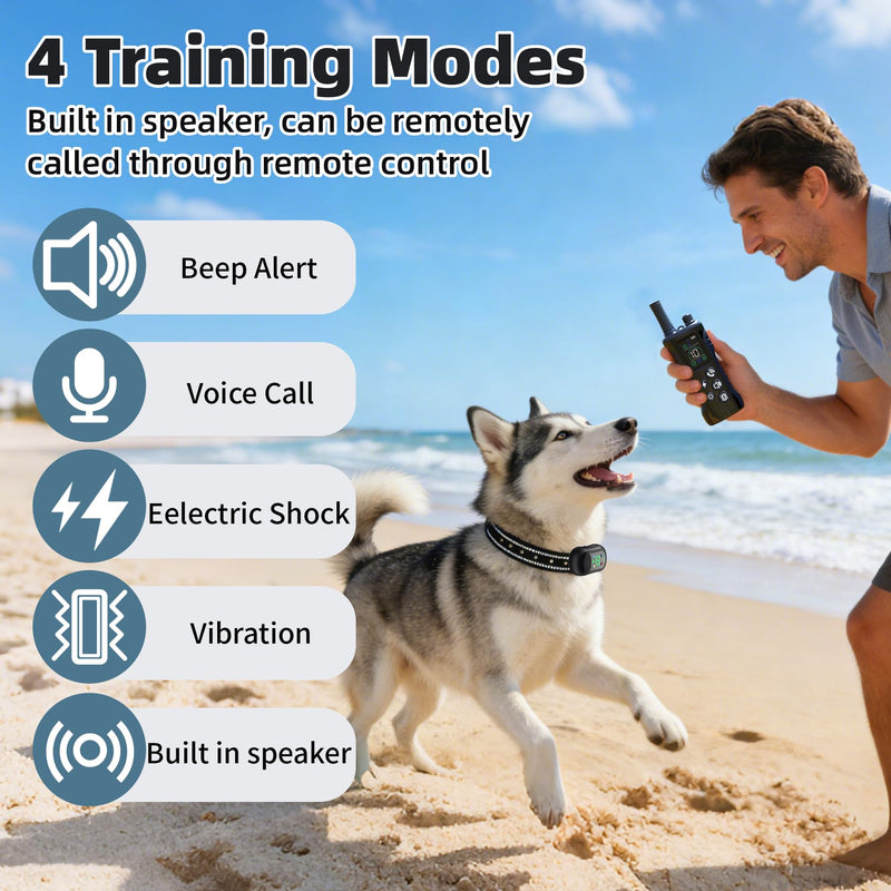 Dog Training Collar -4900Ft Dog Training Collar with Remote,IP67 Waterproof Electric Collar with 4 Training Modes,Support Remote Voice Call Function,Rchargeable E-Collarfor All Dog Sizes (Black) Black - PawsPlanet Australia