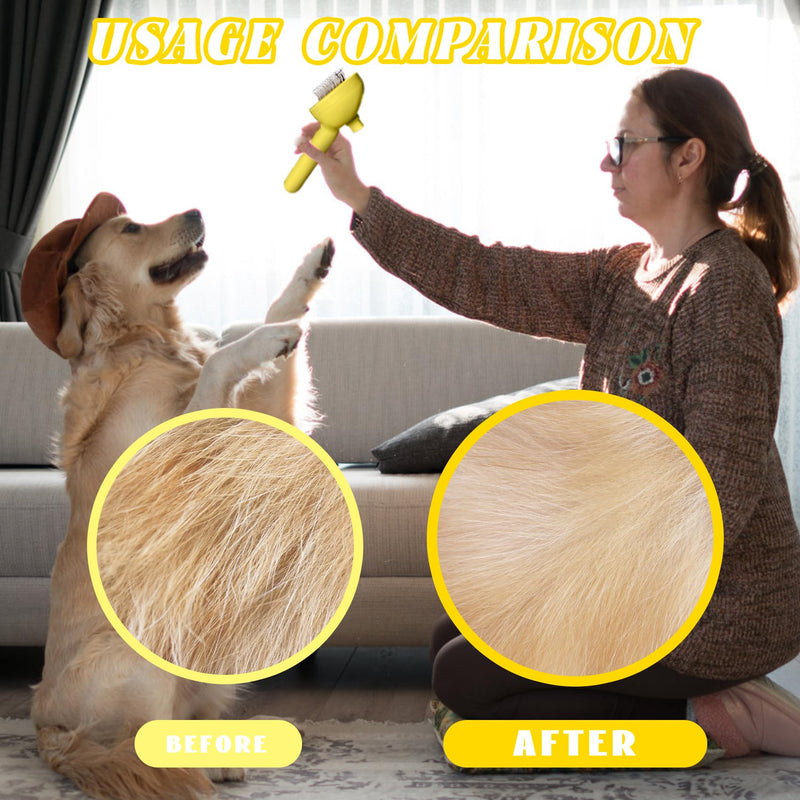 QOQ Self-Cleaning Spray Cat Brush for Shedding, Removes Static Flying Hair, and Works Wonders for Both Long and Short-Haired Pets 2 In 1 Cleaning Brush for Cats And Dogs Grooming (Yellow) Yellow - PawsPlanet Australia