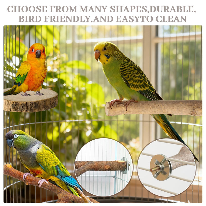 8 Pack Natural Wood Bird Perches, Parrot Perch Stand Bird Cage Accessories for Budgerigar Cockatiels, Conures, Lovebirds M