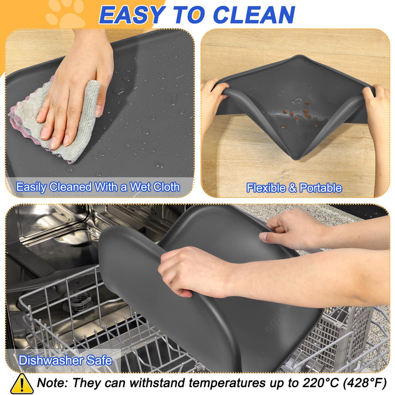 Silicone Pet Feeding Mat with Raised Edge, Dog Cat Bowl Mats for Food and Water, Pet Placemat for Floors Waterproof, 19” x 12” x 0.7” Grey 19 x 12 x 0.7 inch - PawsPlanet Australia