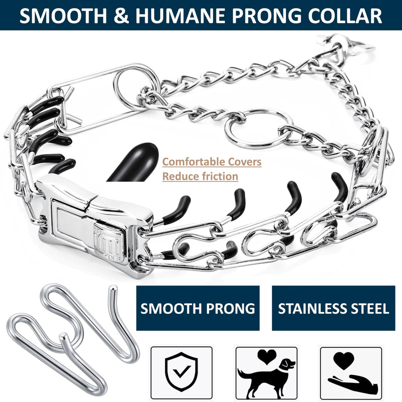 MOZETO Prong Collar for Dogs, Adjustable Quick Release Stainless Steel Dog Pinch Training Collar with Metal Buckle Silver Neck Girth 11.2"-14.5" - PawsPlanet Australia