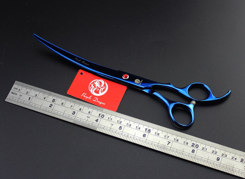 Purple Dragon 8.0 inch Professional Pet Grooming Scissors,Dog Straight Shear, Thinning/Blending Scissor & 2 PCS Curved Shear with Bag (Blue) - PawsPlanet Australia