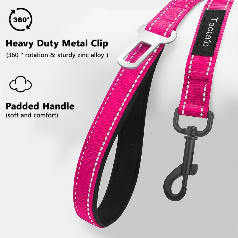 6 Foot Fuchsia Dog Leashes for Large Medium and Small Breed Dogs That Pull,Reflective Nylon Heavy Duty Dog Leash with 2 Comfortable Padded Traffic Handles and Car Seat Belt for Walking and Training