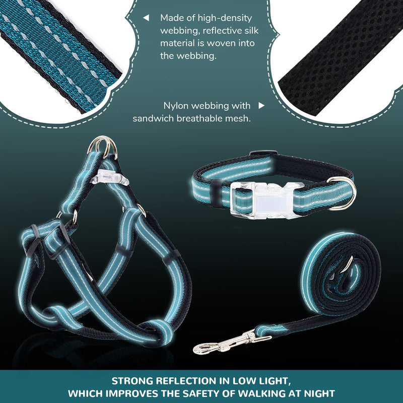 Reflective Dog Harness, Collar & Leash Set - No Pull Harness with Quick Release Buckle for Small Dogs - Double D - Ring Step - in Design for Walk, Run, Training Dog Girls and Boys 3 Combos-Midnight Blue S:12" to 20"-in chest - PawsPlanet Australia