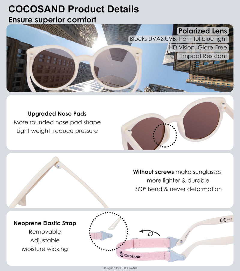 COCOSAND Baby Sunglasses with Strap Polarized Cat Eye UV400 for Infant Toddler Girl 3-24 Months TPE Frame Beige - PawsPlanet Australia
