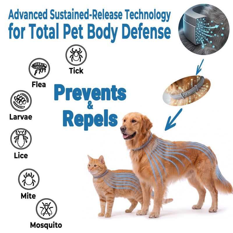Flea Collar for Cats 2 Pack - 12 Month Natural Flea and Tick Prevention for Cats, Waterproof Cat Flea Collar with Continuous Release, Adjustable Kitten Collar