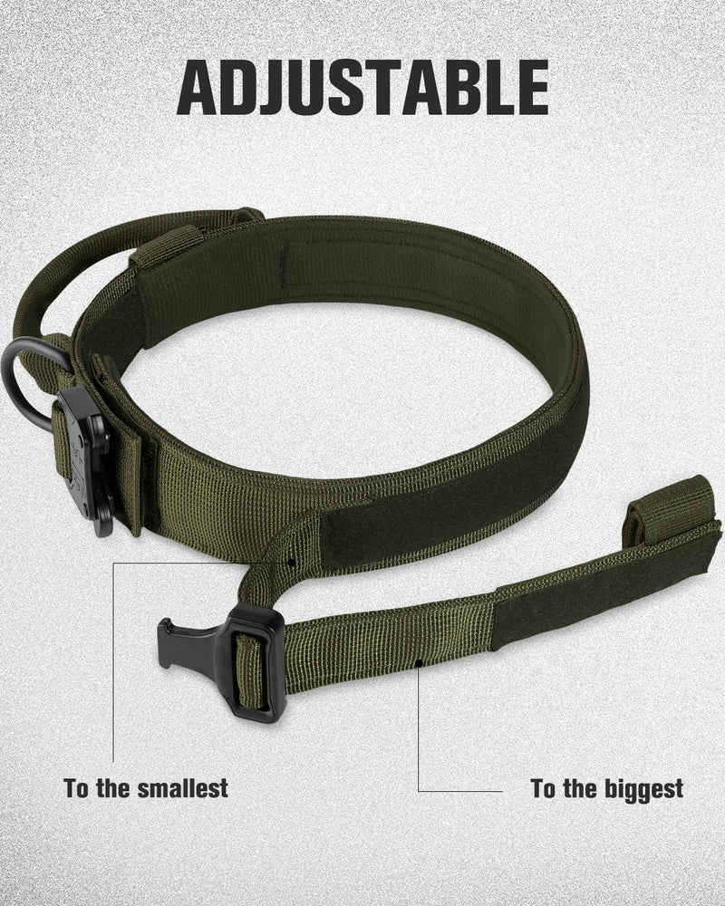 Joytale Tactical Dog Collar(17"-21") and Dog Leash Set, Shock Absorbing Bungee Dog Leash and Adjustable Strong Dog Collar with Handle for Large Dogs(ArmyGreen, L) - PawsPlanet Australia