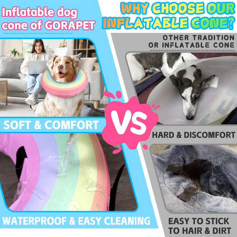 Inflatable Dog Cone Collar Alternative After Surgery, Soft Donut Neck Cone for Yorkshire Pomeranian Small Dogs & Adult Cat, etc, Comfortable Protective E Collar Recovery Cone Not Block Vision Rainbow Small Sized(Neck:6.7-10.2in) - PawsPlanet Australia