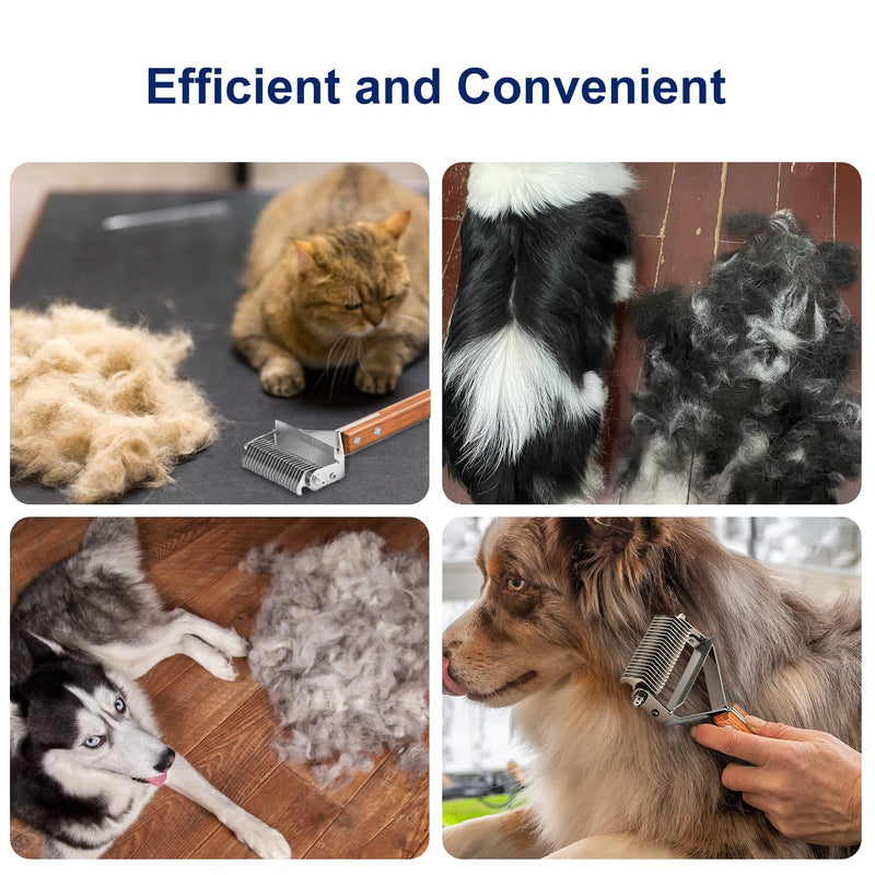 WePet 2-in-1 Dematting Comb & Shedding Brush, Undercoat Rake Grooming Tool with Wooden Handle for Dogs & Cats - Easily Removes Mats, Tangles, and Loose Hair - PawsPlanet Australia