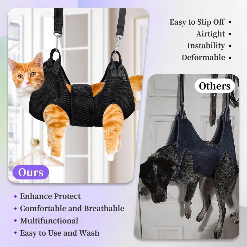 PatiencET Cat Grooming Hammock Pet Hammock Cat Nail Clipper Hammock for Nail Trimming Dog Sling for Nail Clipping Dog Hanging Harness (Black XS) Black