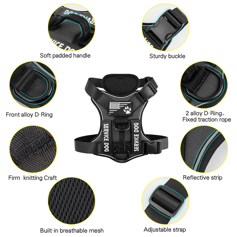 Demigreat Service Dog Harness, Reflective Dog Vest Harness with 5 PCS Patches, Adjustable Soft Oxford Pet Harness, Inner Layer Mesh, Easy to Control for Dogs Small (Pack of 1) Black - PawsPlanet Australia