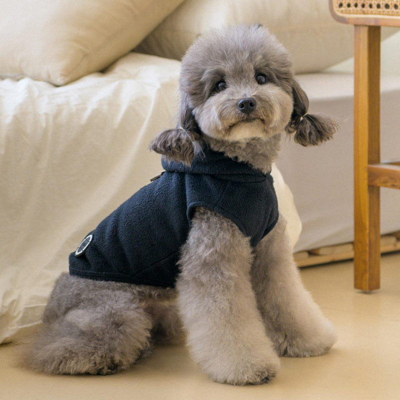 Puppia Zuko Warm Winter Hooded Polar Fleece Shirts with Integrated Harness for Small and Medium Dogs, Black, Medium - PawsPlanet Australia