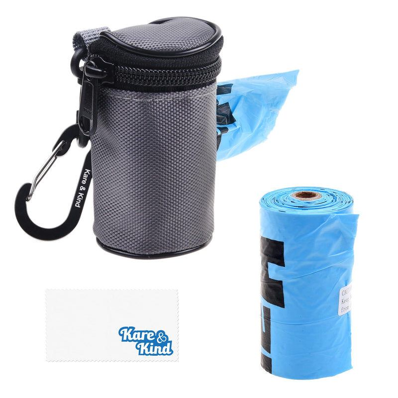 Kare & Kind Pet Waste Bag Dispenser with Carabiner - Double Layer Fabric - Zippered Poop Bag Holder and Pet Waste Bags - Clip On Container Attaches to Leash, Belt, Harness,Collar, Bags - (Black) - PawsPlanet Australia