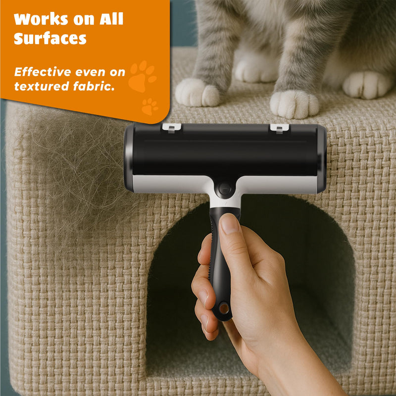 Pet Hair Remover and Reusable Lint Roller - Cat and Dog Hair Remover for Couch, Furniture, Carpet, Clothing and Bedding - Portable, Multi-Surface Fur Removal Tool (Black) Black - PawsPlanet Australia