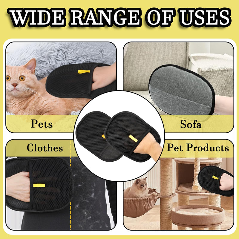 2 Pcs Pet Hair Removal Glove, Cat Dog Electrostatic Hair Remover Grooming Glove Washable Reusable Cat Grooming Glovesfor Sofa, Bed, Carpet, Clothing (Black) - PawsPlanet Australia