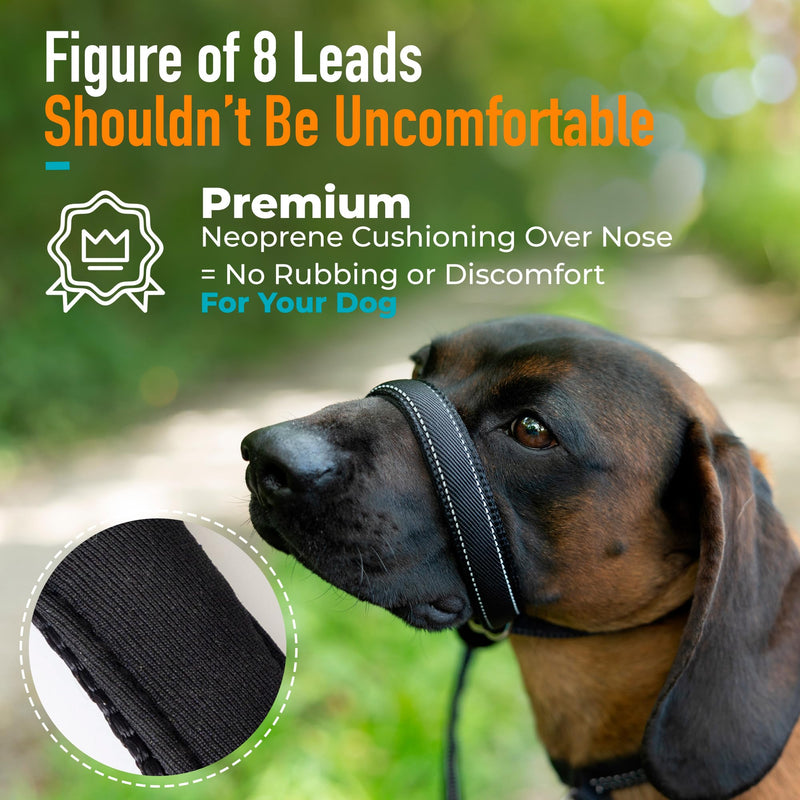 Total Pet Figure of 8 Dog Lead - Flat Anti Pull Stop Dogs Pulling – Slip Leads Reflective with Padded Nose Support (180cm) Black 180cm
