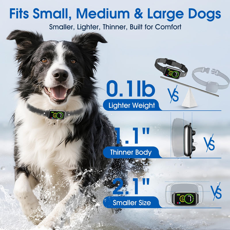 1S Stop Barking Smart Dog Bark Collar, Humane Anti Barking Device with Beep & Vibration, 7 Adjustable Sensitivity, Ultra-Light Bark Collar for Small Medium Large Dogs IP67 Waterproof Indoor Outdoor 1 Pack Black - PawsPlanet Australia